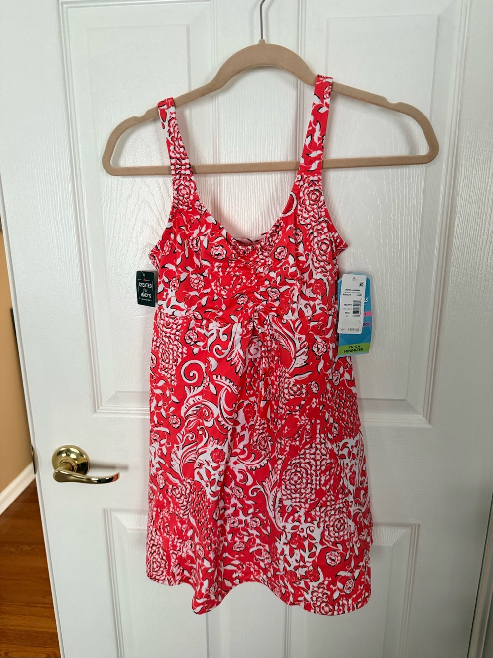 Swim Solutions Red and White Floral Tankini Dress